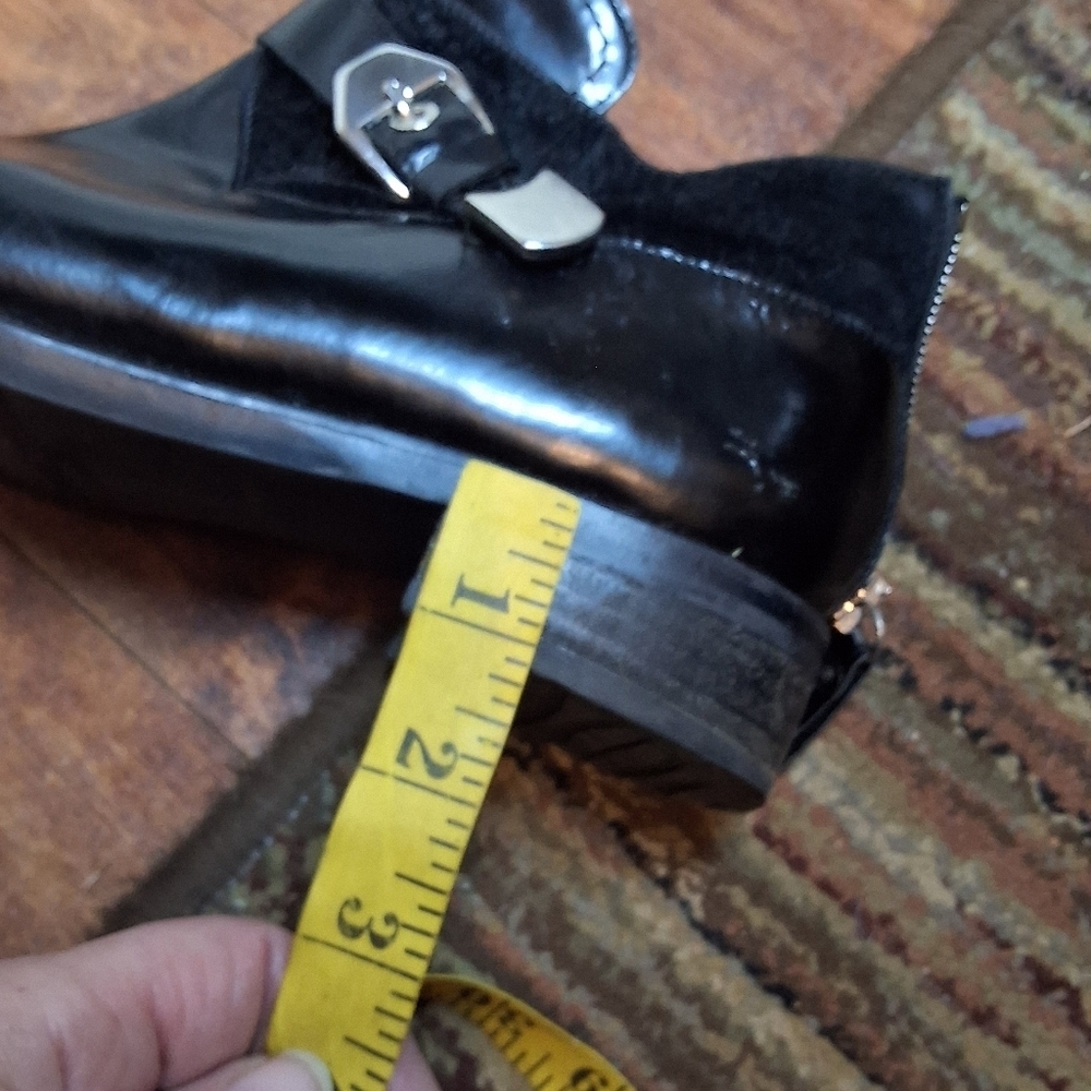 Stuart Weitzman Negev Jet Mirror Leather And Calf Black Leather Booties 9 - Picture 10 of 13